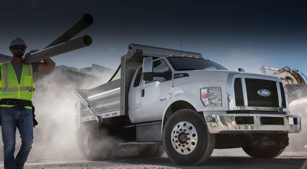 A white 2026 Ford F-650 parked at a jobsite